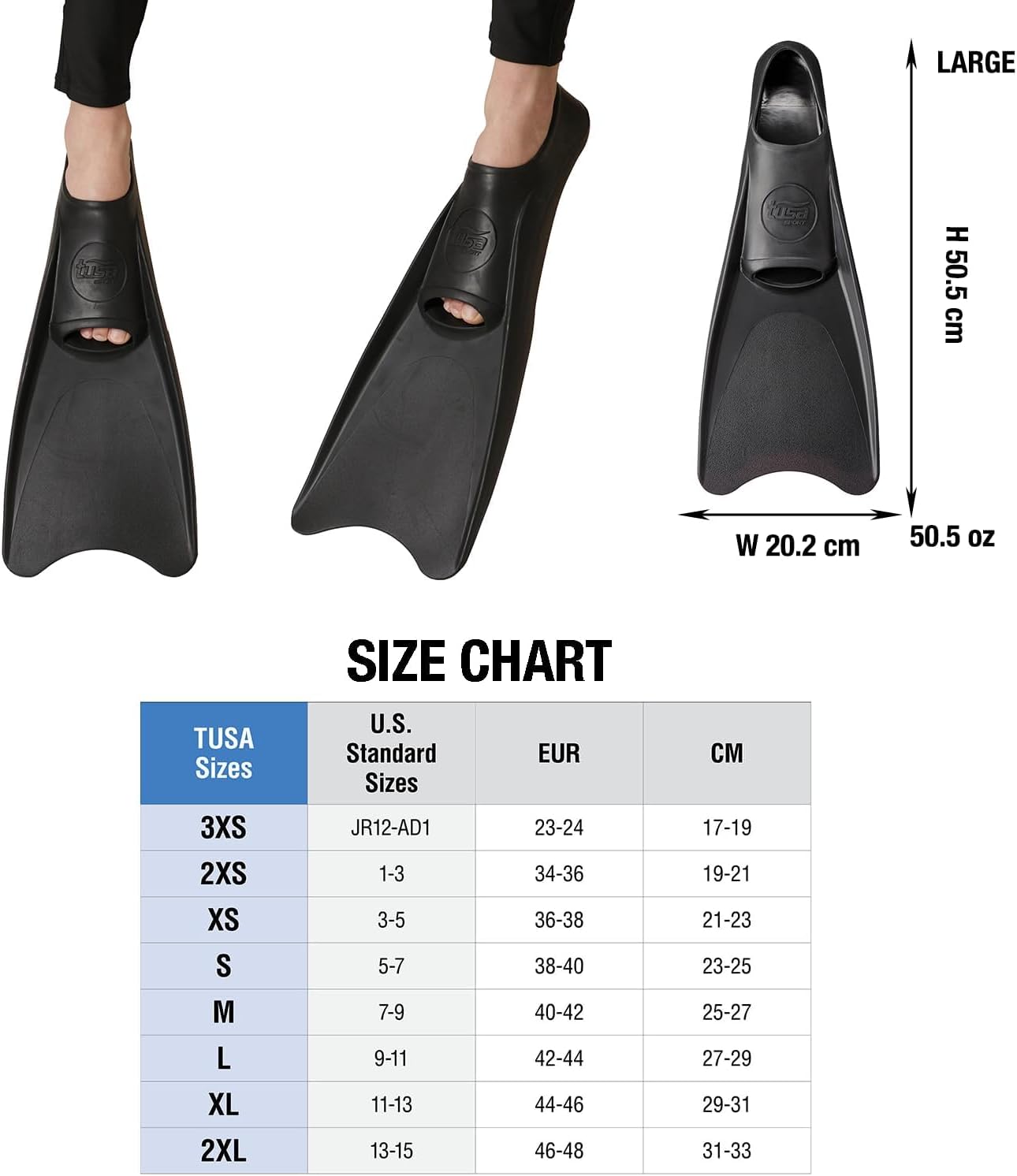 TUSA Full Foot Rubber Fin Small 5-7 Black